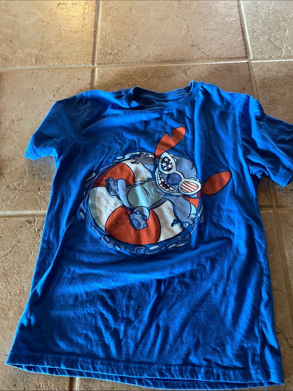Disney Blue T‑Shirt with Stitch and Red‑White Float Graphic